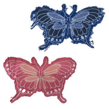 蝴蝶牛仔布刺绣布贴动物卡通绣花章仔补丁贴布绣童装服装辅料