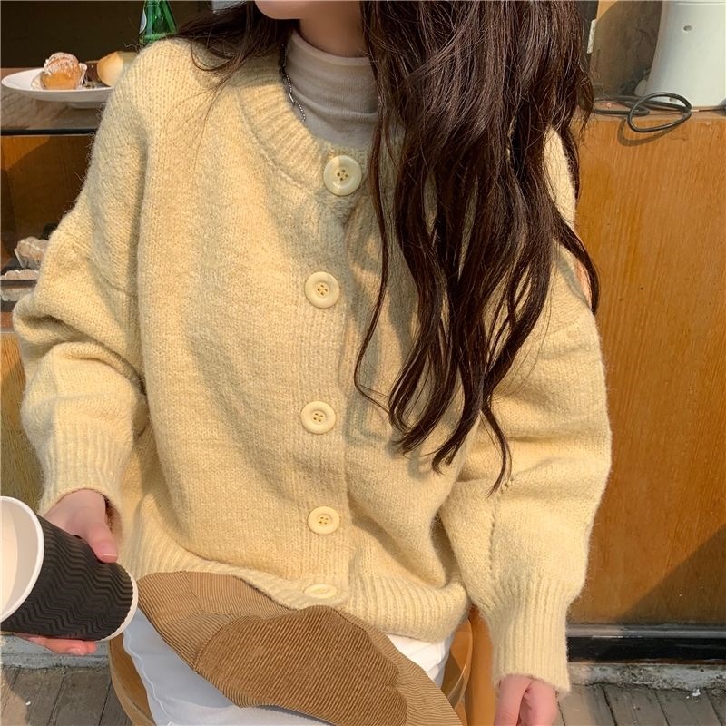 Candy Solid Color Mori Style Sweater Women's Outer Wear Spring and Autumn Loose Korean Style Lazy Style Japanese Vintage Knitted Open