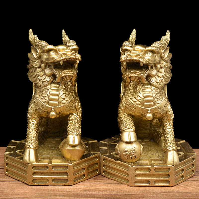 宏达 黄铜 八卦铜麒麟 踏宝飞天麒麟 批发家居铜器摆件