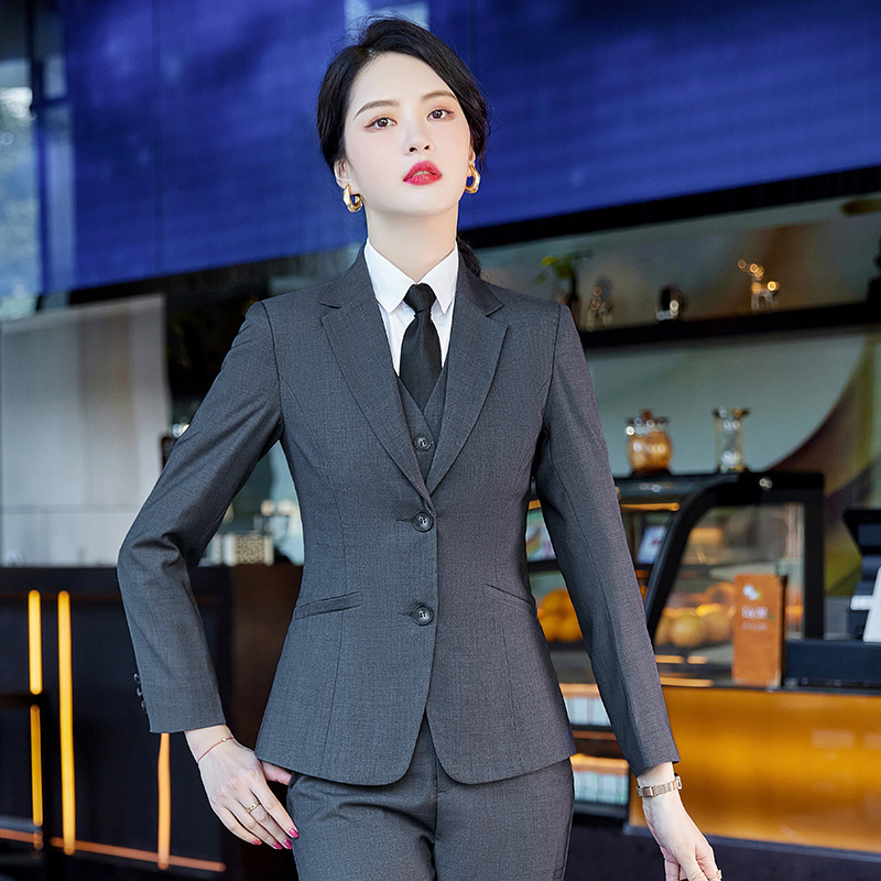 灰色西装套装女2022春秋职业装面试正装4s店销售工装通勤工作制服