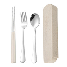6B76筷子勺子套装不锈钢便携餐具收纳盒叉子勺子学生一人食可爱三