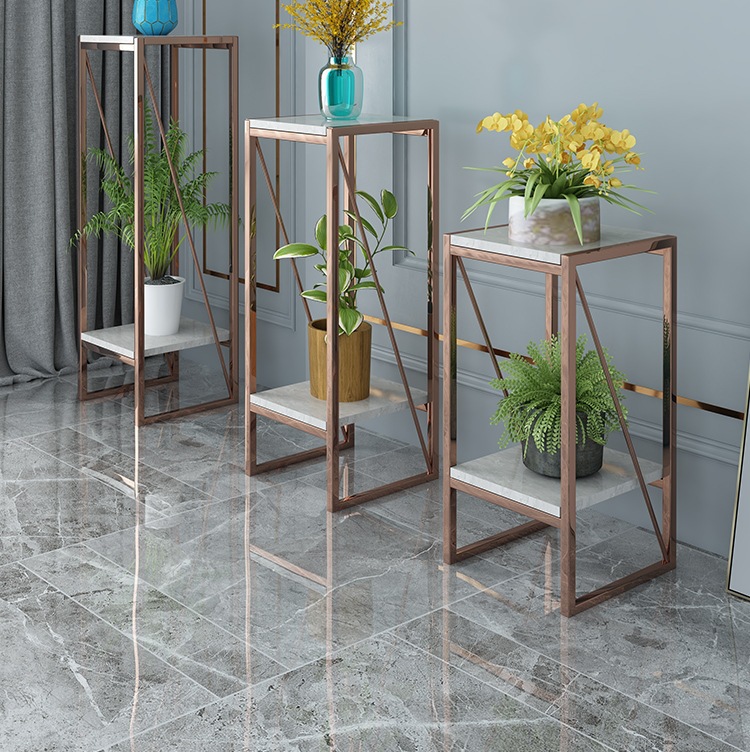 北欧轻奢不锈钢落地式摆件花台架子简约绿萝多层阳台室内置物花架