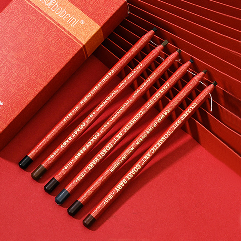 Chinese Red Line Drawing Eyebrow Pencil Flat Head Hard Refill Waterproof Sweat-Proof Not Smudge Discoloration Resistant Tattoo Makeup Artist Eyebrow Pencil