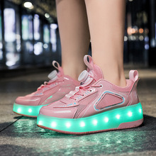 新品暴走童鞋可收隐形轮溜冰鞋儿童充电轮滑鞋飞行变形LED充电