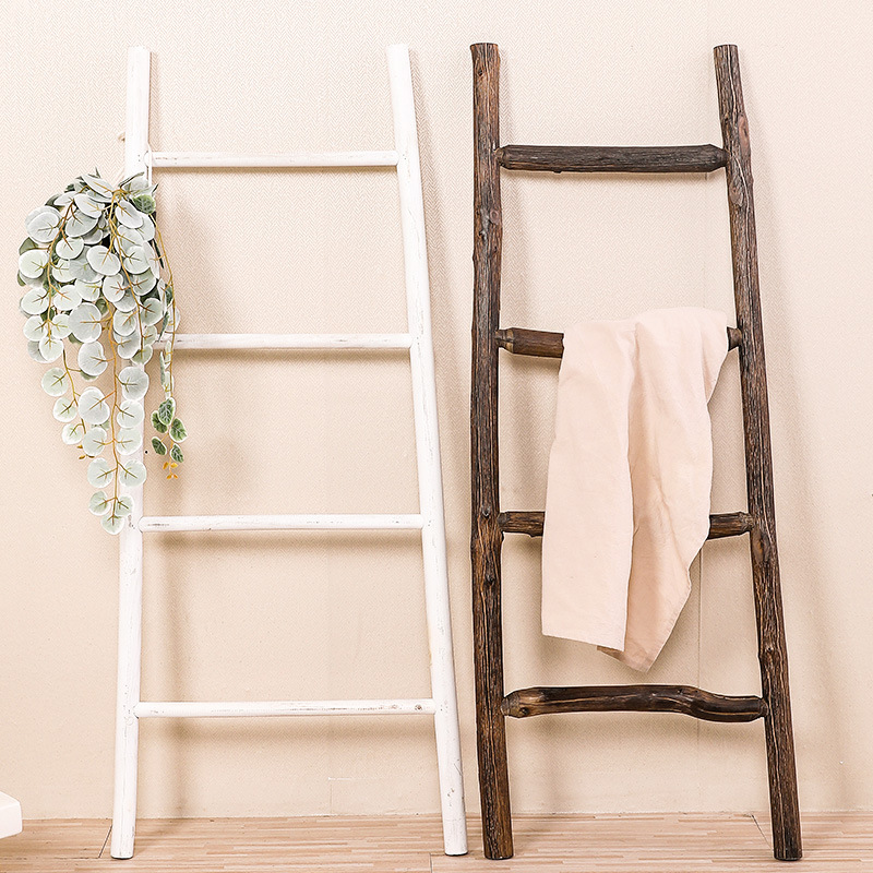 梯子ins挂衣架子复古木头装饰拍照道具房间衣帽架童装服装店摆件