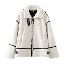 2023秋季新款Y2K女装拼接羊羔毛一体外套小众设计欧美风夹克外套
