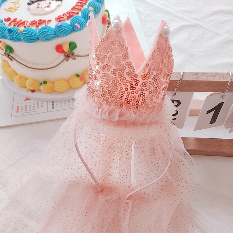 New Handmade Lace Yarn Children's Crown Hair Accessories Flower Small Girls Sequins Gift Exquisite Headdress Wholesale