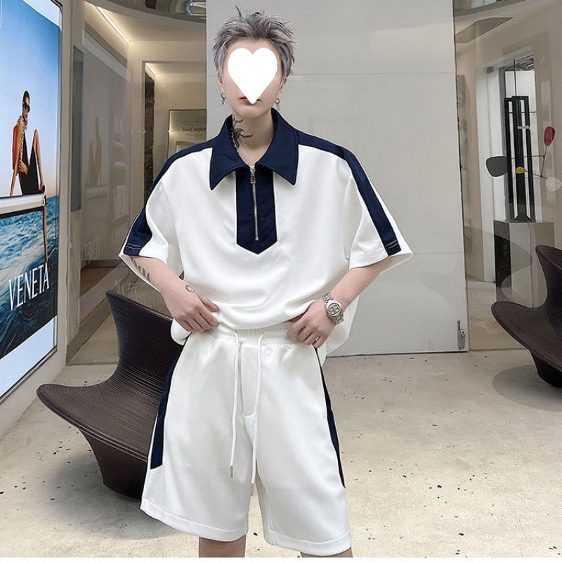 男装套装高级感网红炸街夏季运动服酷盐系港味韩剧短裤两件套跨境