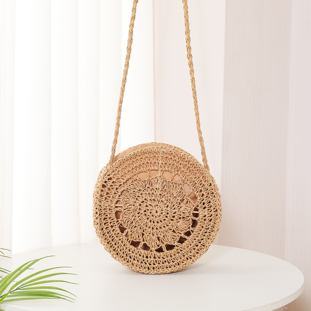 铁架圆斜挎纸绳镂空圆包ns编织包复古文艺草编女包