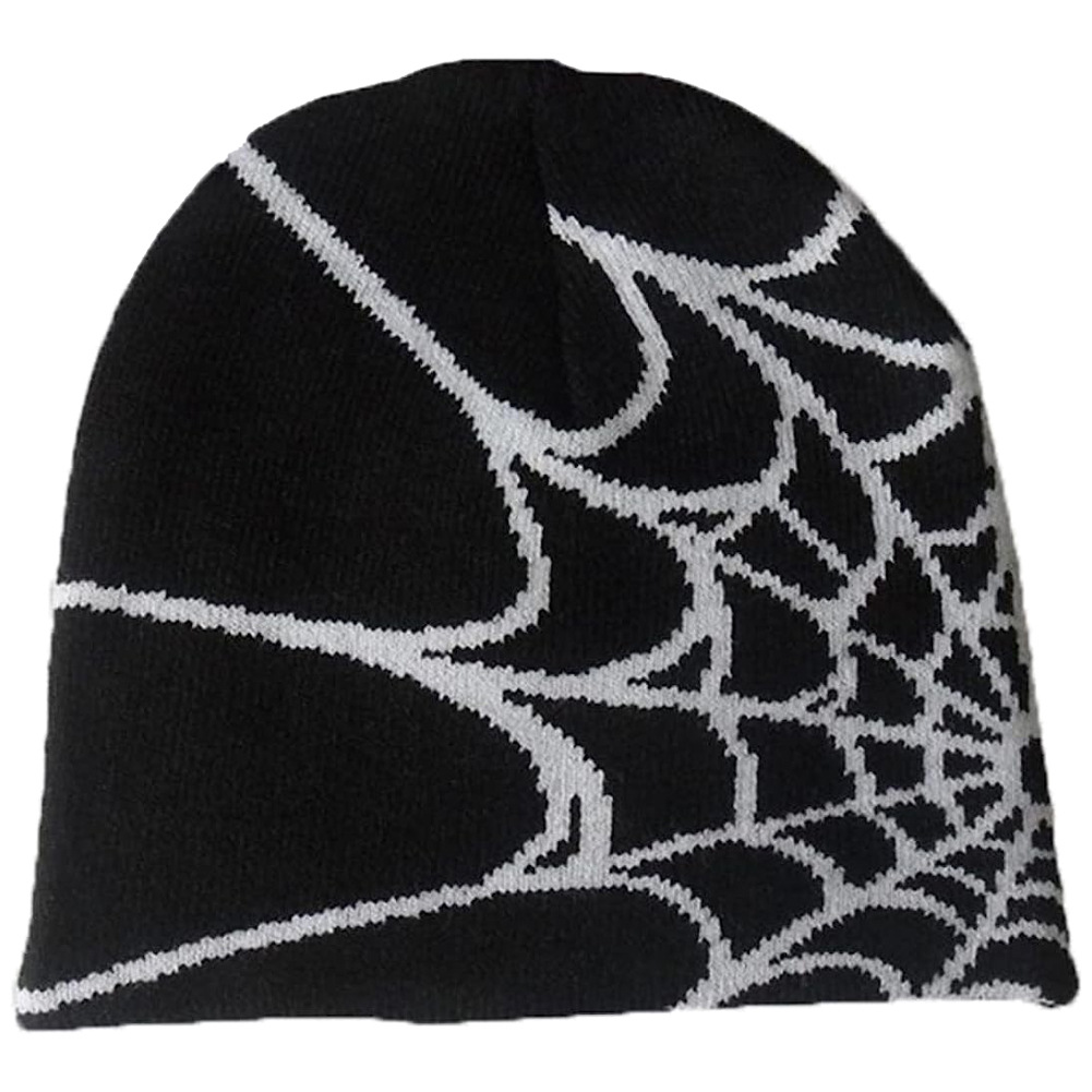 亚马逊dicusph y2k哥特式蜘蛛网提花针织帽嘻哈保暖毛线帽冷帽