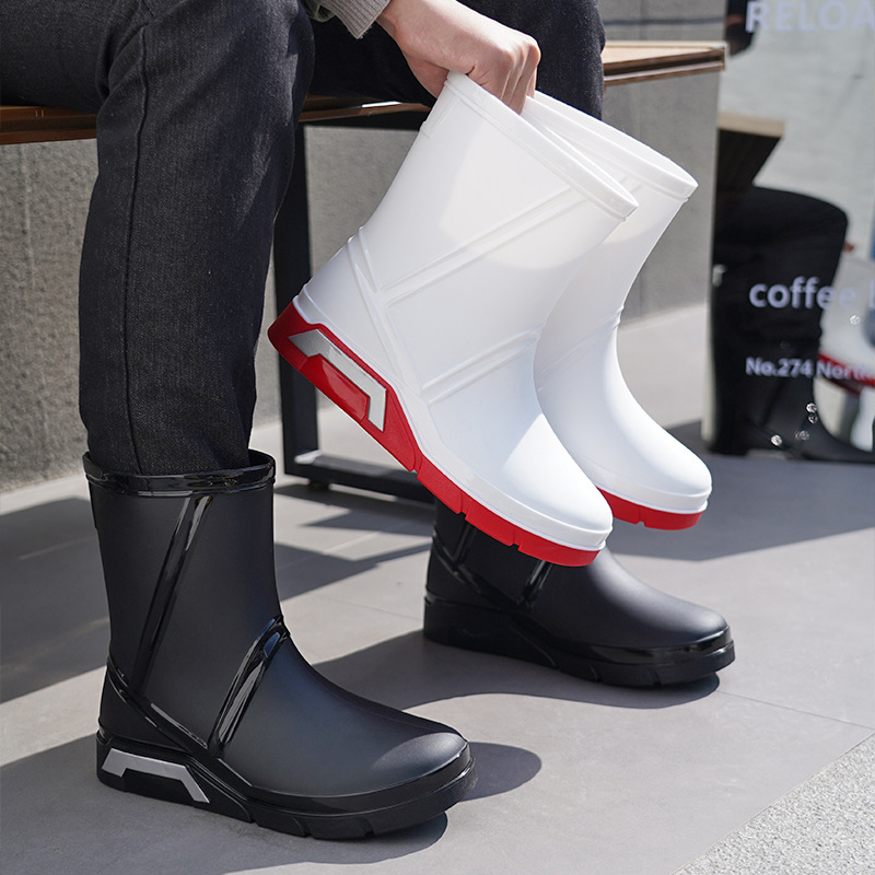 跨境2024新款户外防水雨鞋男士 中筒时尚厨房洗车防滑钓鱼鞋-阿里巴巴