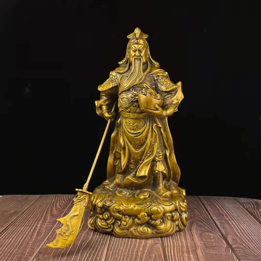 黄铜关公铜像提刀关公托元宝关公横刀关二爷关羽武财神提刀关公像