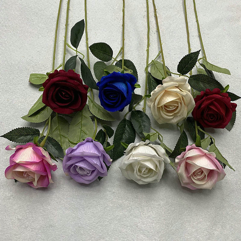 Meichen Single Flannel Rose Home Decoration Hotel Wedding Simulation Flower Soft Fake Flower European Single Flower Arrangement