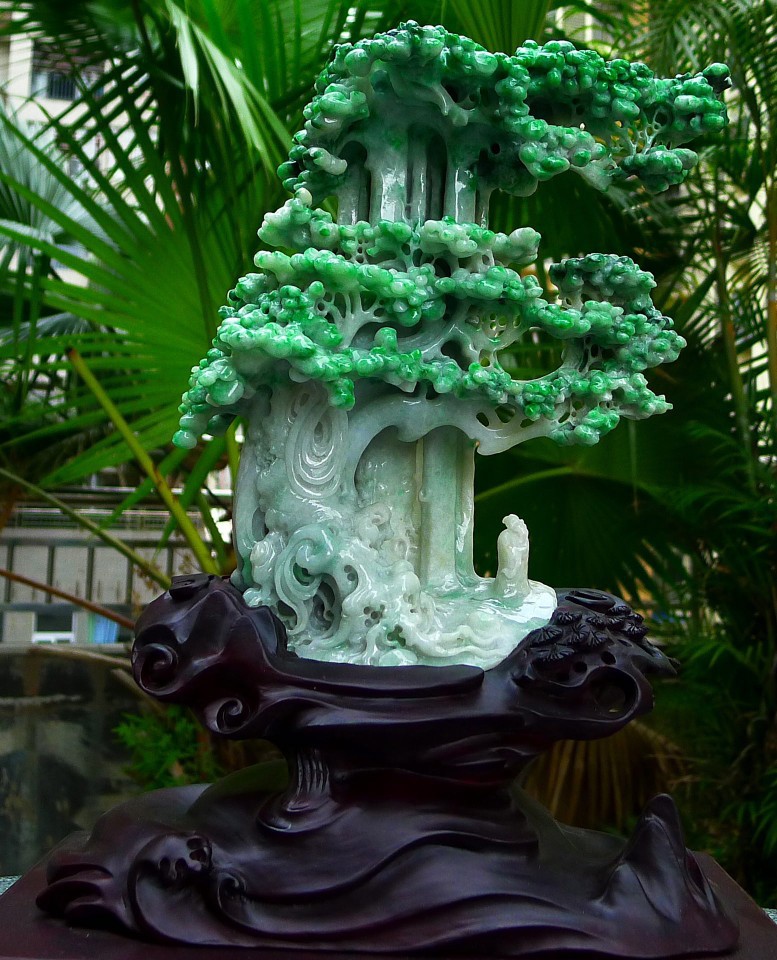 大件正阳绿色山水摆件a货翡翠精美高山流水2590g意境山水玉石送礼