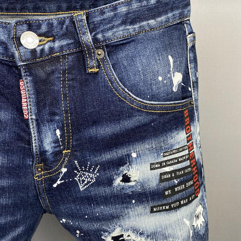 European and American New Style Tatting Paint Five-Point Pants Men's Slim Stretch D2 Jeans Middle Pants Slim Pants 503-1