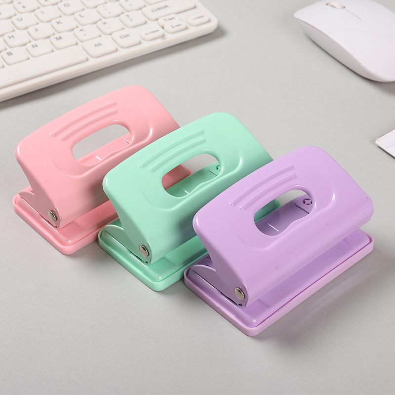 Macaron Color round Hole Metal Punching Machine Office Supplies Manual Labor-Saving Double Hole Loose Spiral Notebook Puncher with Measure Gauge