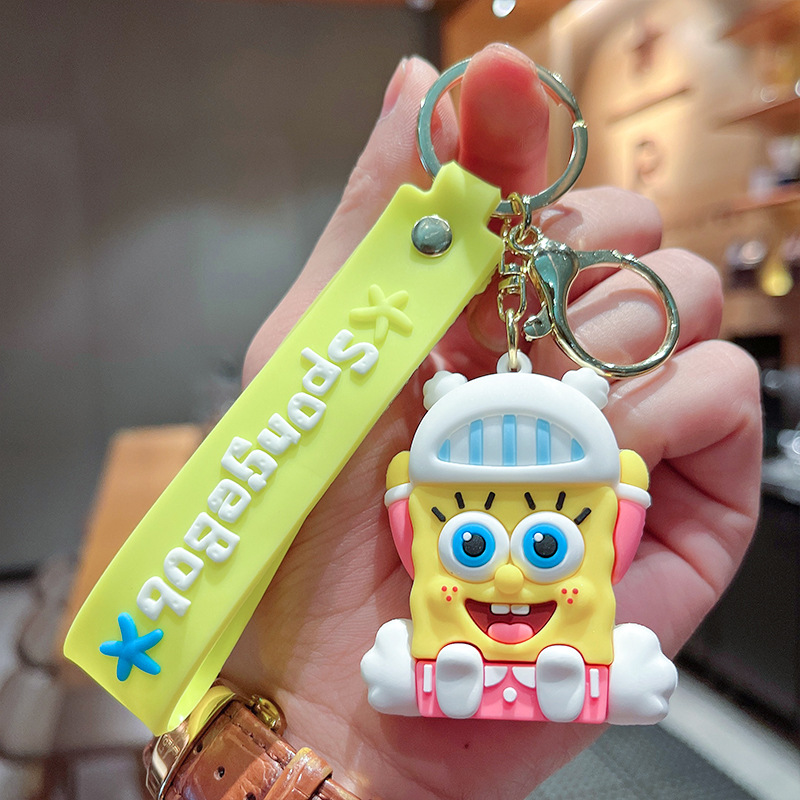 Cartoon Cute Spongebob Pie Star Keychain Hanging Piece Pendant Car Key Chain Push Small Gift Wholesale