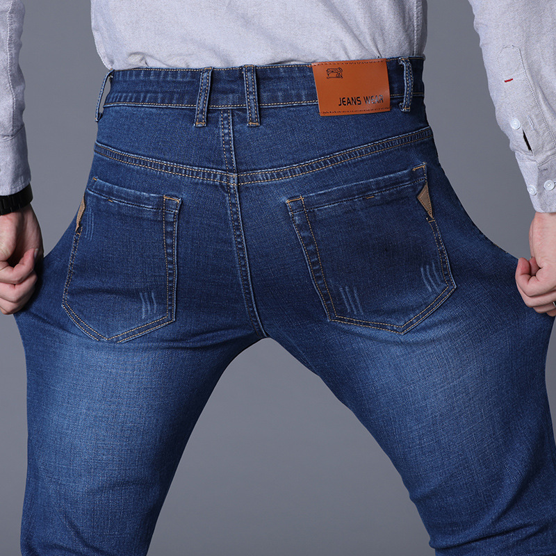 2024 New Stretch Fleece-Lined Padded High Waist Men's Jeans Men's Straight Loose Youth Men's Stall Clothing