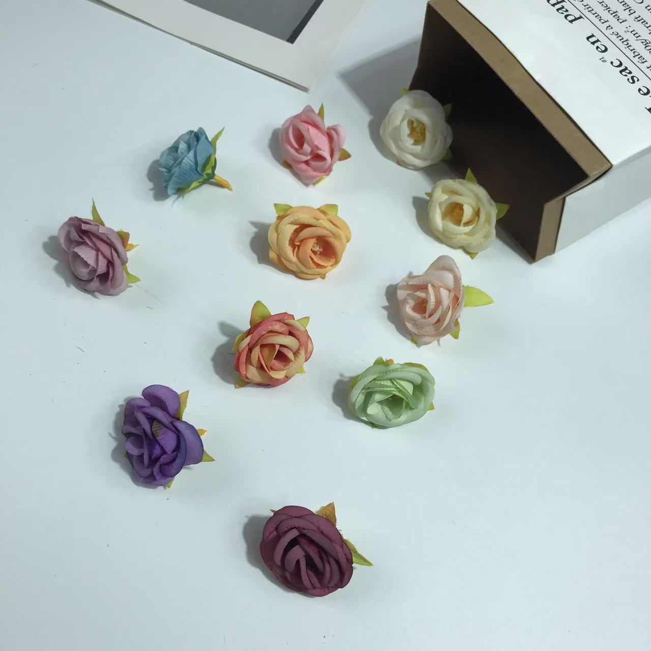6CM小卷边茶玫玫瑰花头厂家批发 手腕花礼盒花服饰簪花工艺品假花