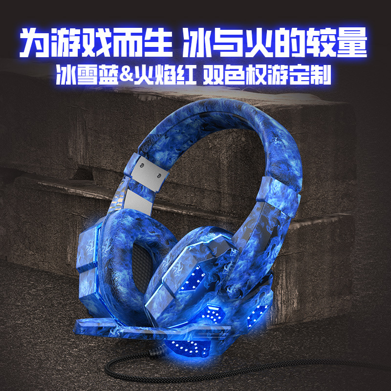 Cross-Border Private Model Camouflage Luminous Headphones Game Head-Mounted Computer Notebook Headset Wired E-Sports Pubg Headset