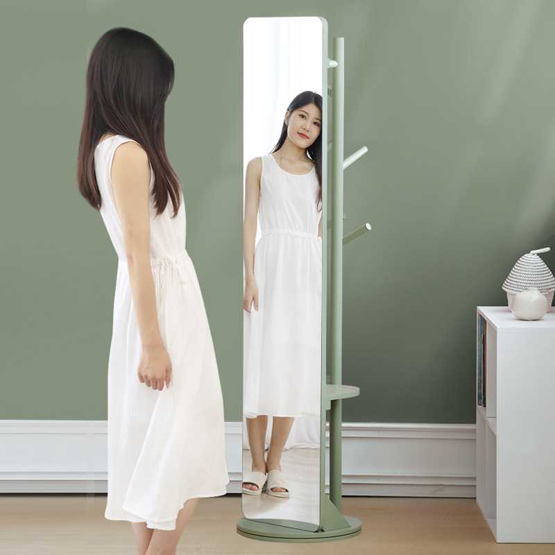 实木穿衣镜挂衣架一体镜子全身落地镜家用女生卧室收纳旋转试衣镜