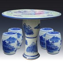 景德镇陶瓷中式传统绘制青花山水图景桌凳 亭台楼阁造景装饰桌凳