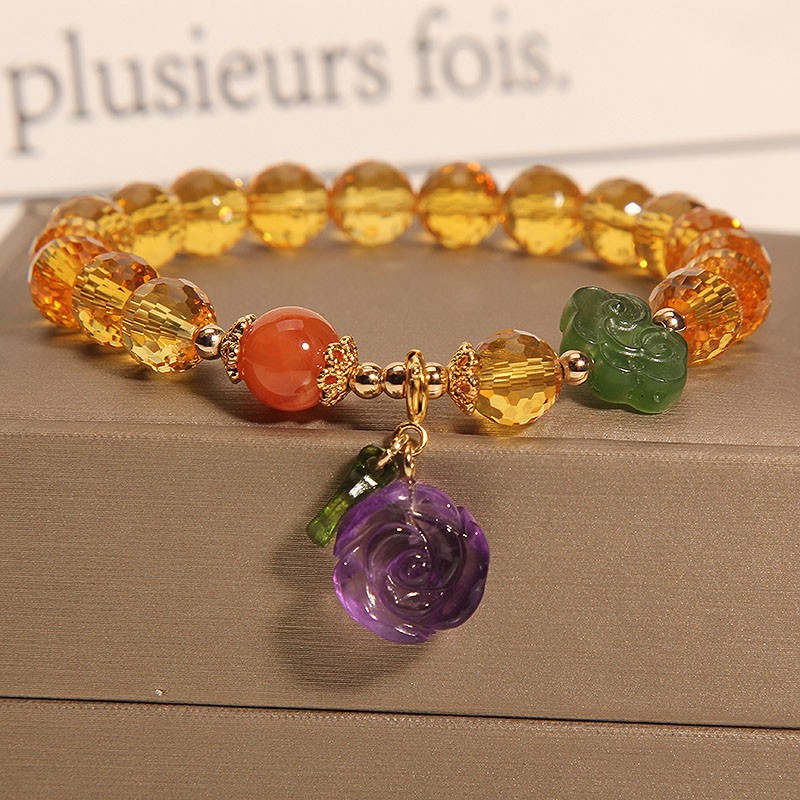 天然切面黄水晶手链ins小众设计祥云碧玉南红手串送女友闺蜜礼物