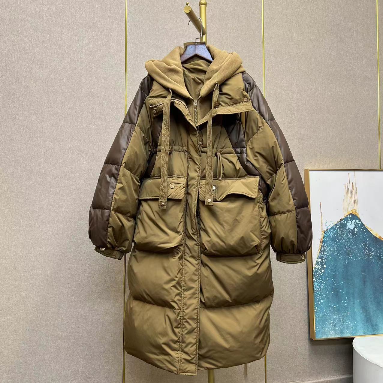 加厚款羽绒服假两件连帽拼皮欧韩版冬款保暖白鸭绒外套-阿里巴巴