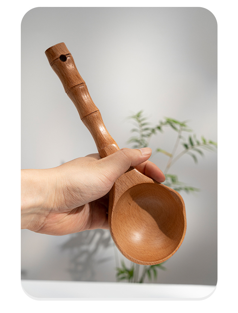 日式竹节柄木瓢短柄米瓢水瓢木勺大汤勺子酒瓢沐浴桑拿厨房木桶勺