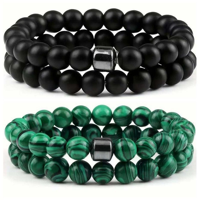 欧美天然石套装手链8mm火山虎石青金弹力线串珠手串手链Bracelet