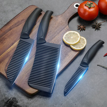 不锈钢黑刃复古厨房刀具菜刀水果刀三件套波浪纹套装不粘刀切菜刀