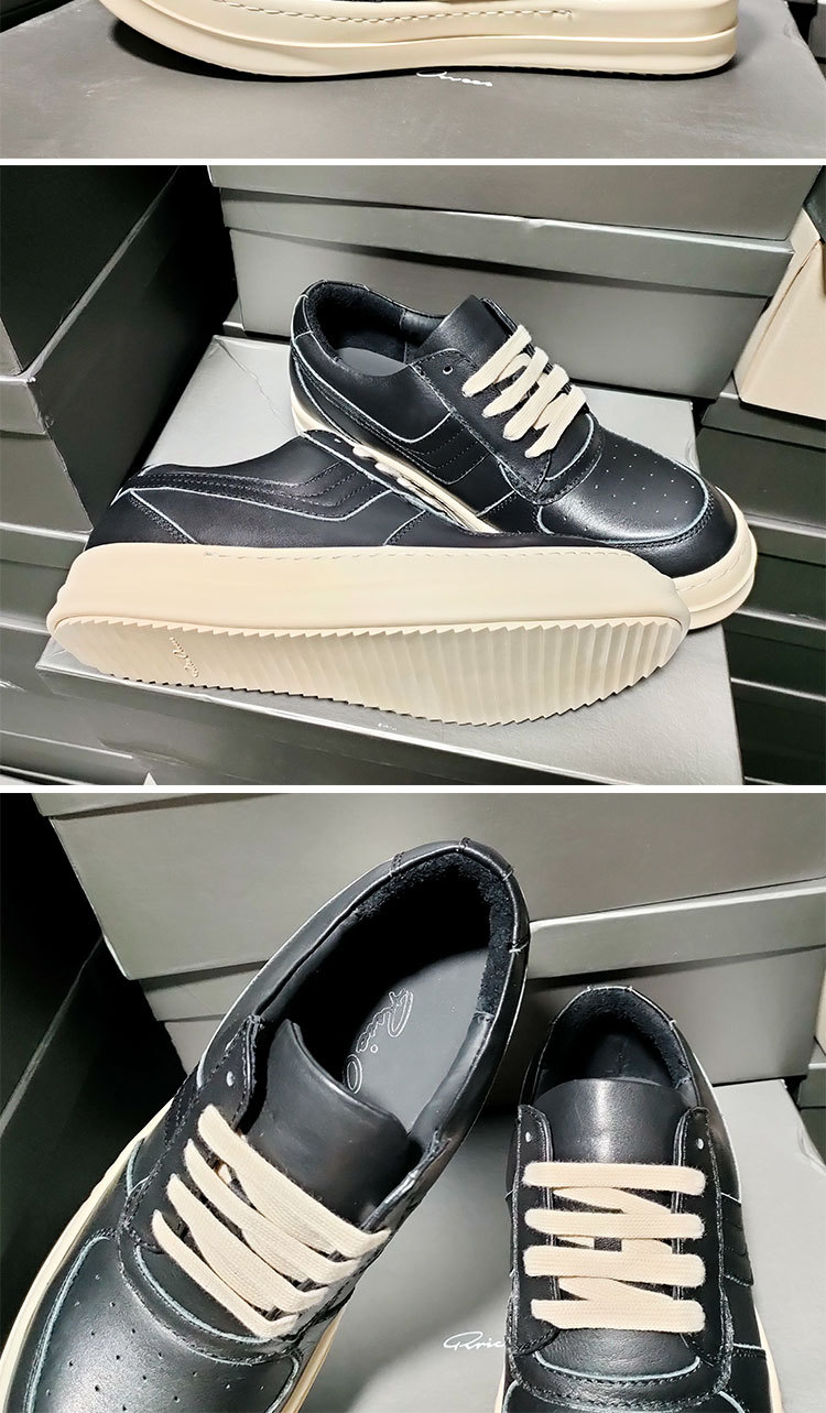 欧美潮广州ro男鞋低帮纳帕小牛皮大钩子鞋大码厚底系带低帮男板鞋