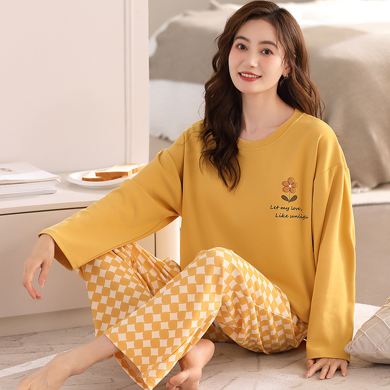 Women's Pajamas with Chest Pad Spring and Autumn Pure Cotton Long Sleeve 2024 New Popular Popular Spring and Summer Outdoor Home Wear