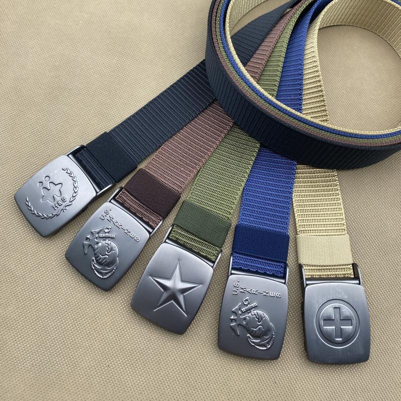 men‘s belt imitation nylon canvas belt buckle belt leisure comfortable all-match solid tooling belt in stock