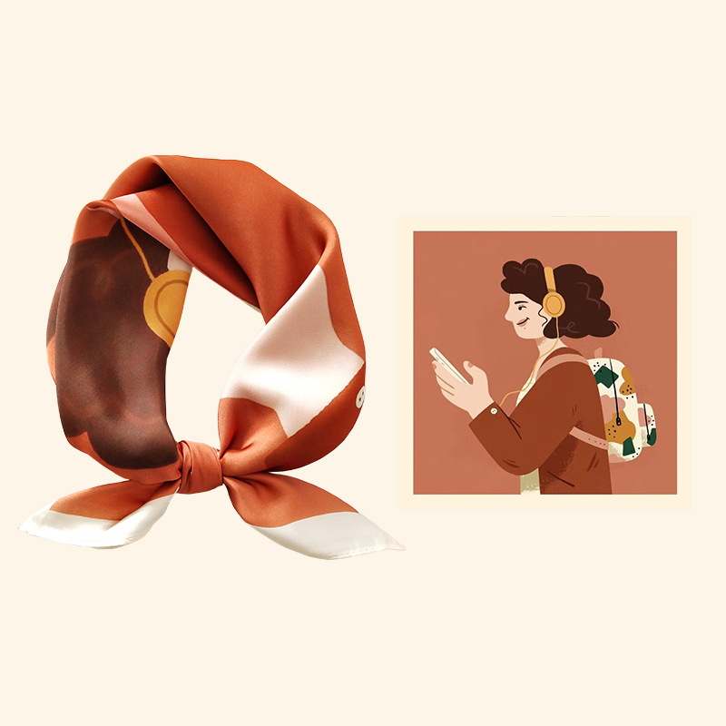 原创卡通气质日系丝巾小方巾春秋韩国ins薄款纱巾围巾ins百搭领巾