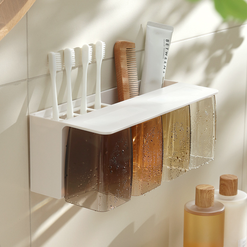 牙刷置物架磁吸漱口杯壁挂式免打孔一家四口电动牙刷架牙杯架挂架