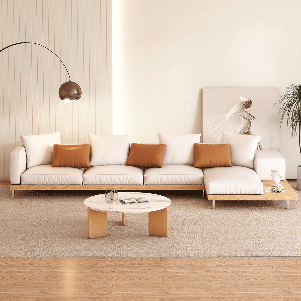 日式实木沙发侘寂风现代简约布艺沙发组合悬浮地台矮沙发客厅家具