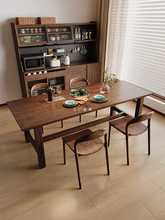 8AX0全实木长方形书桌餐桌北蜡黑胡桃木现代简约工作台吃饭餐桌子