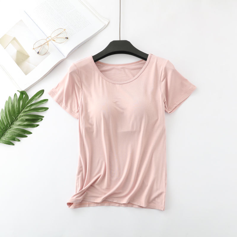 Vest with Chest Pad Loose plus Size Short Sleeve T-shirt Women's Bra-Free Cup One Half Sleeve Yoga Primer Batch Delivery