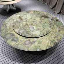 意式轻奢大理石餐桌圆形带转盘天然奢石家用小户型圆桌