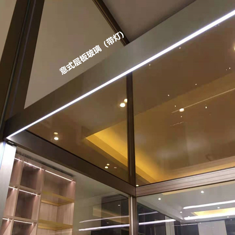 意式极简发光玻璃层板带灯铝框玻璃层板特点铝框玻璃层板灯工艺图