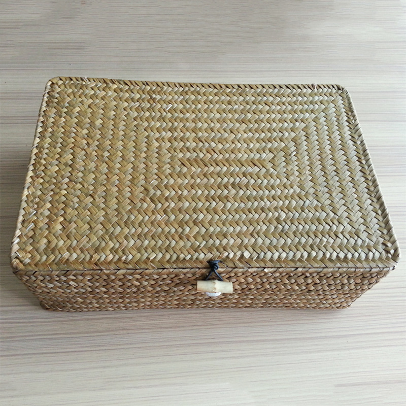 精品草编盒 多用途家用手工编织草盒收纳盒 天然浦草编织草盒