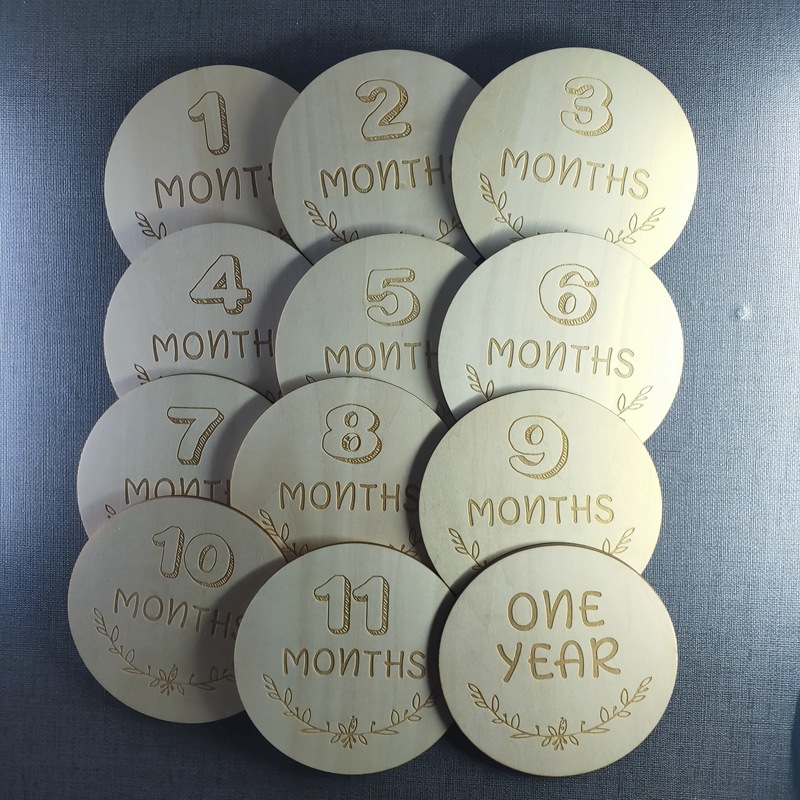 原木材质里程碑月份卡片 婴儿公告卡 怀孕之旅标记卡 照片道具