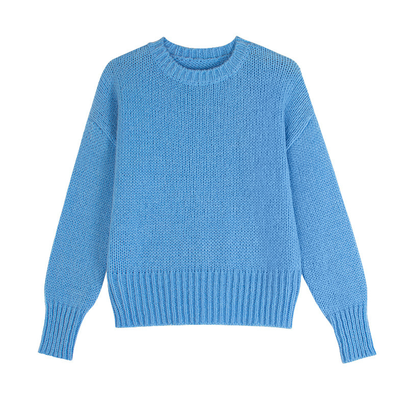 6008韩版春季蓝色清新减龄长袖针织衫休闲套头宽松毛衣女韩系上衣