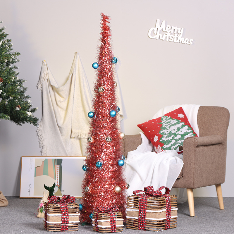 Cross-Border New Christmas Decorations Creative Retractable Folding Wool Tops Christmas Tree Christmas Party Ornaments