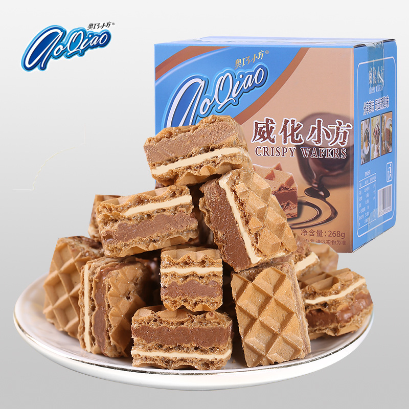 奥巧小方五层夹心威化饼干牛奶巧克力威化网红零食品整箱批发点心