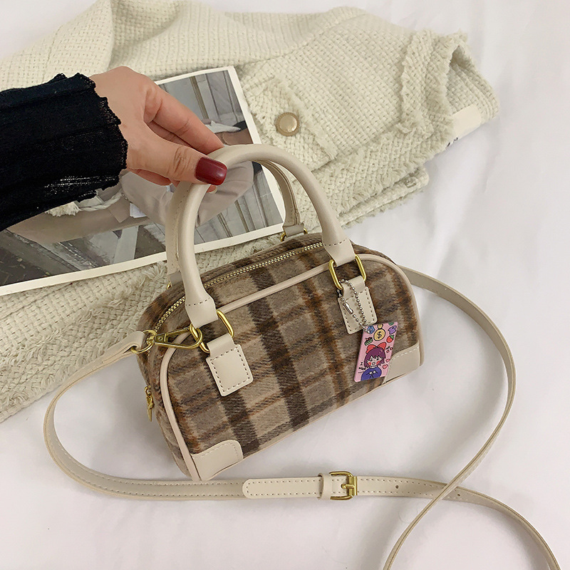 Korean Style Color-Contrast Check Handbag 2022 New Autumn and Winter Fashion Women Shoulder Bag Ins Western Style Crossbody Small Square Bag