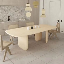 北欧轻奢奶油色实木餐桌现代简约个性办公桌创意洽谈长桌椅工作台