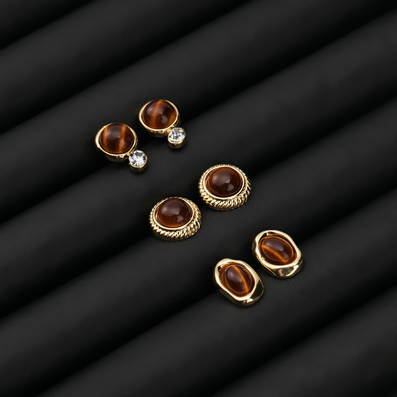 2024 new women‘s small versatile earrings simple maillard amber autumn and winter geometric earrings