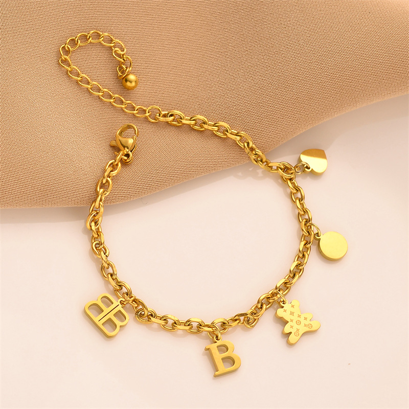 Titanium Steel No Fading Hip Hop Bear Bracelet Female Summer Ins Special Interest Light Luxury Design Cross-Border Hot Sale Non-Fading Ornament